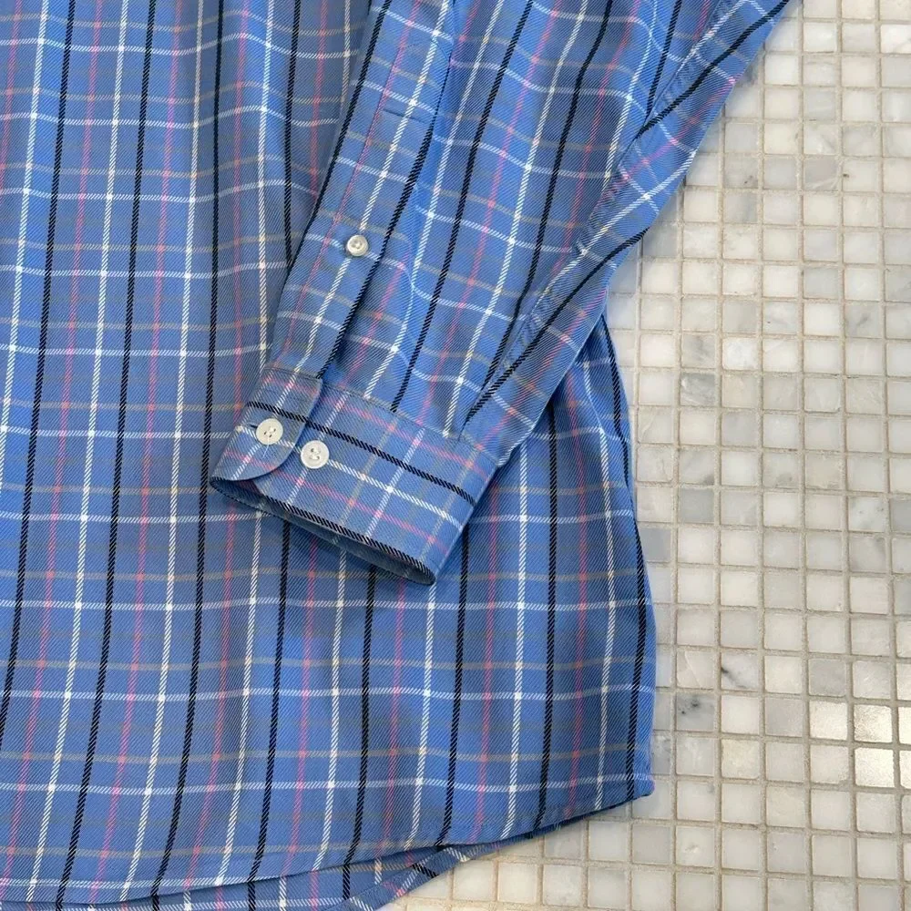 Harold Powell Long Sleeve Blue Check Dress Shirt